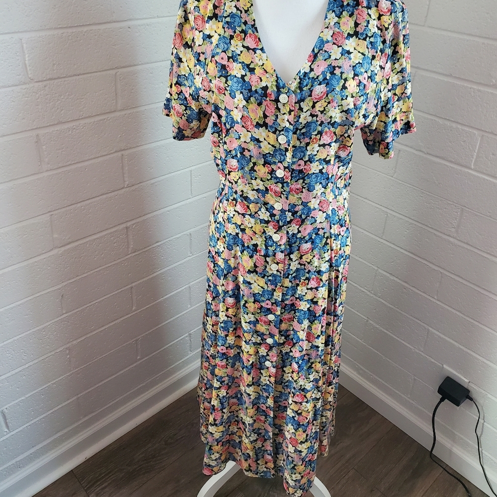 80s floral dress E.D Michael